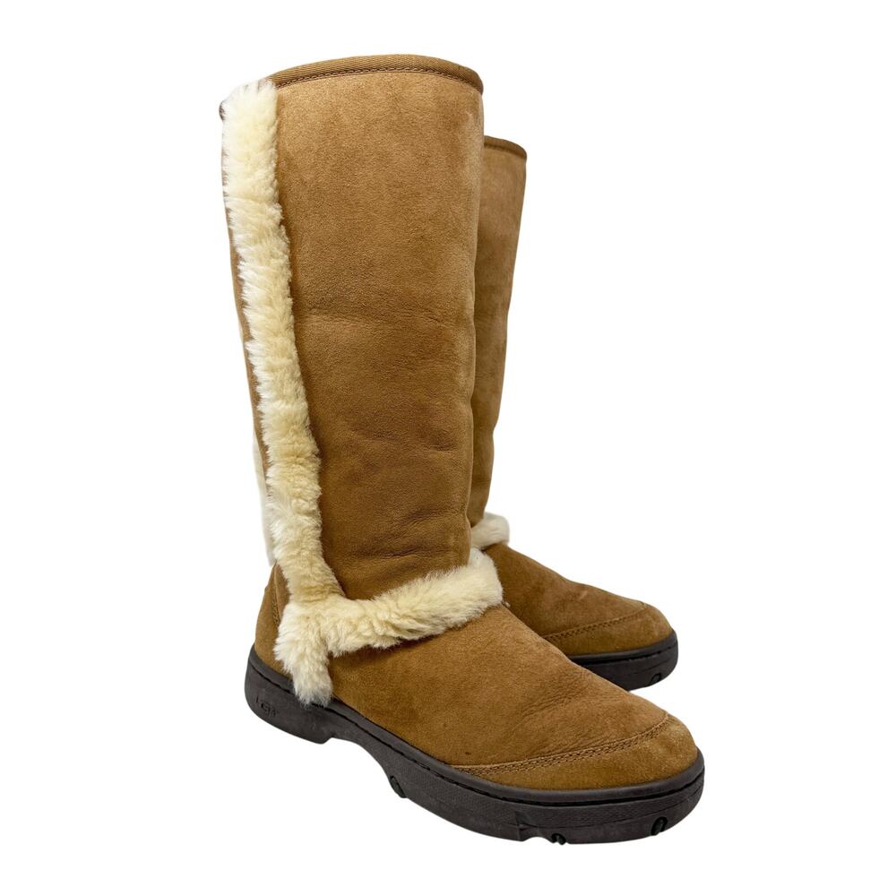 Ugg Chestnut Shearling Sunburst Tall Boots Women's Size 10 EUC Pull On